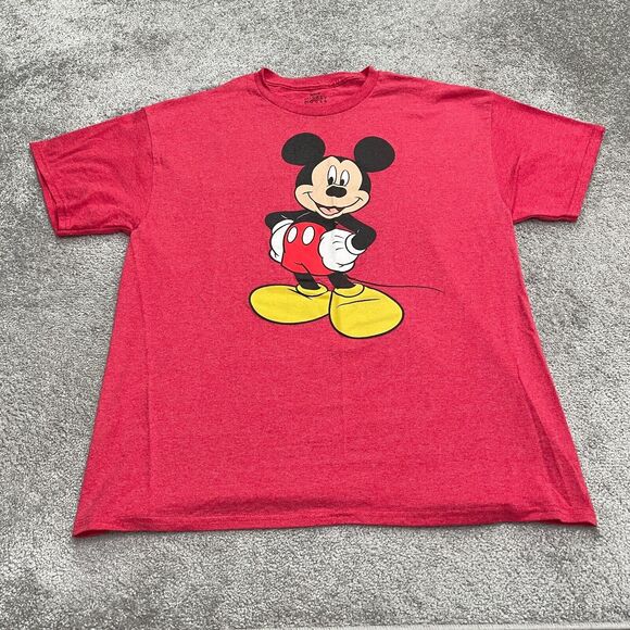 Disney Mickey Mouse Graphic T-Shirt Mens XL Red Crew Neck Short Sleeve Tee Top - Picture 1 of 8